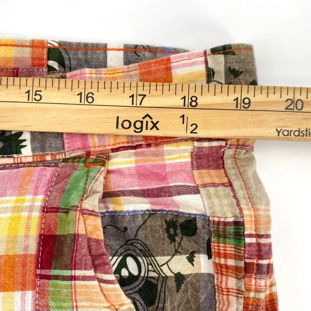 Charleston Threads Patchwork Madras Plaid Shorts Mens 36 Multi Color Cotton